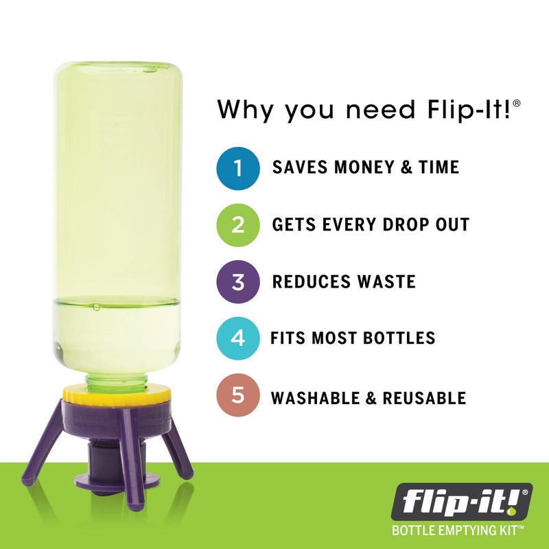 Flip-It! Bottle Emptying Kit, No More Wasted Product - Fits Most Plastic Bottles â€“ Get Every Drop of Shampoo & Lotion â€“ Adapters Included to fit Nivea, Eucerin, and Aquaphor - Image 3
